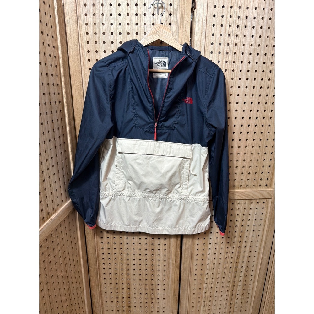 The North Face Womens Fanorak Windbreaker Navy Cream Half Zip Anorak Jacket XS